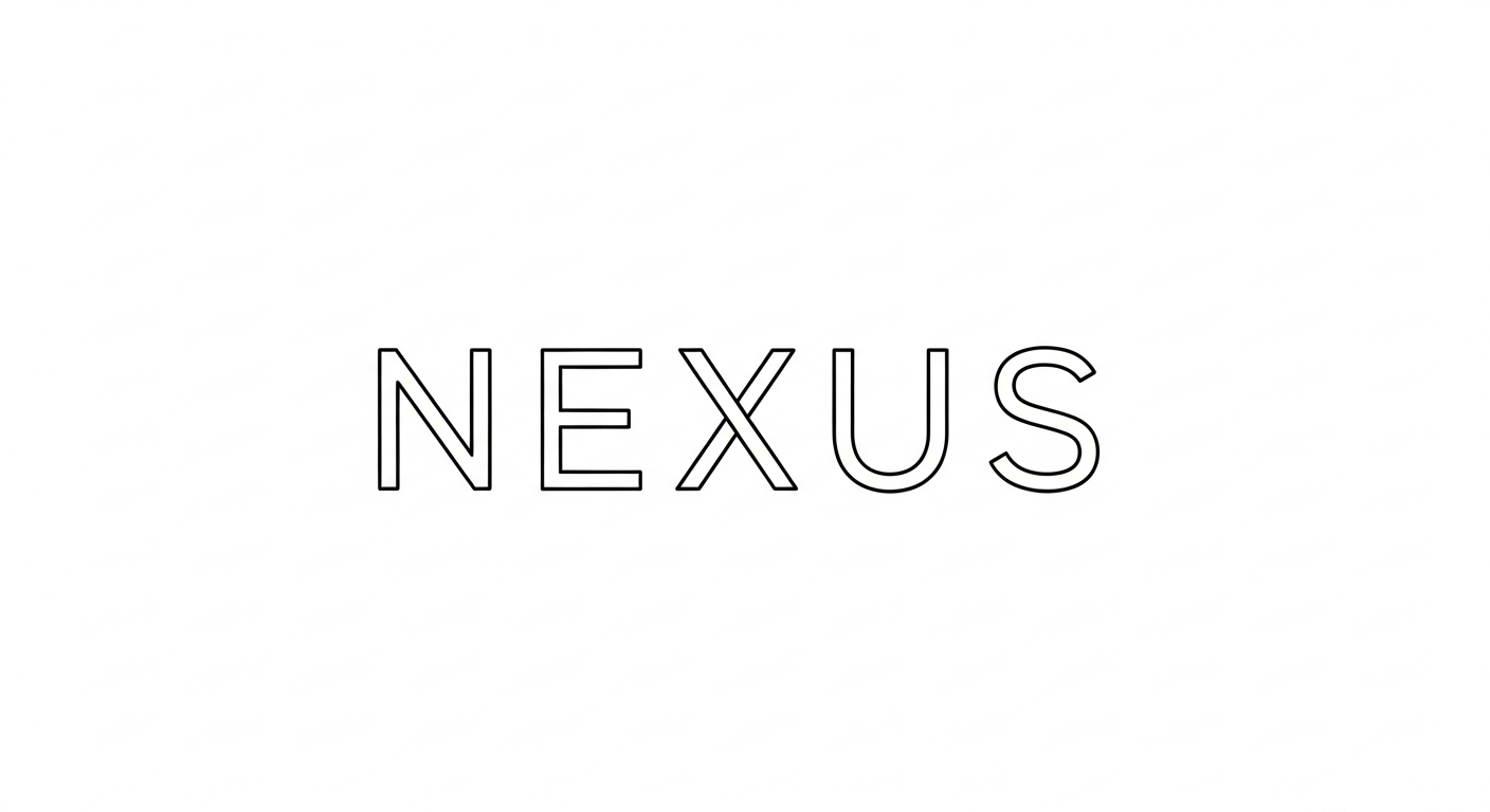 AI_IMAGE: A minimal white text logo reading 'NEXUS' in clean geometric sans-serif font on transparent background, simple modern brand wordmark | minimalist | landscape