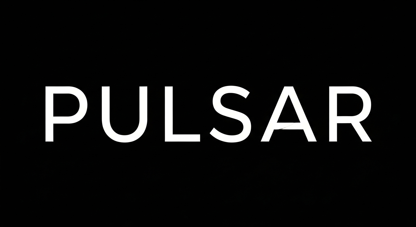 AI_IMAGE: A minimal white text logo reading 'PULSAR' in clean geometric sans-serif font on transparent background, simple modern brand wordmark | minimalist | landscape