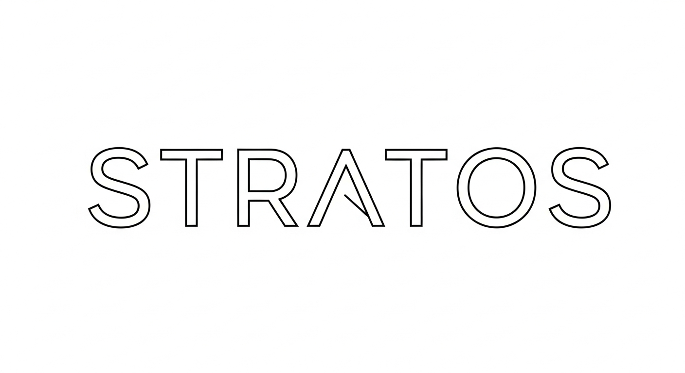 AI_IMAGE: A minimal white text logo reading 'STRATOS' in clean geometric sans-serif font on transparent background, simple modern brand wordmark | minimalist | landscape